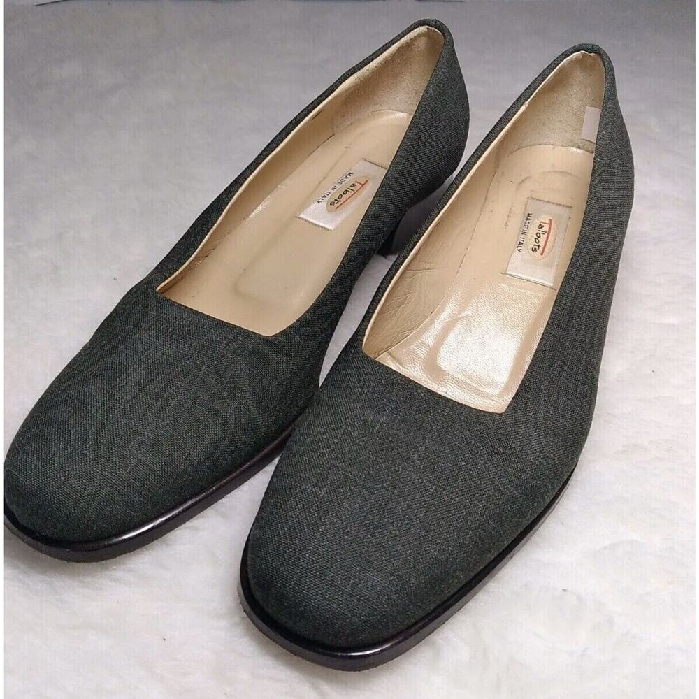Talbots 7N Women's Green Pump Block Heel Square Toe Canvas Fabric